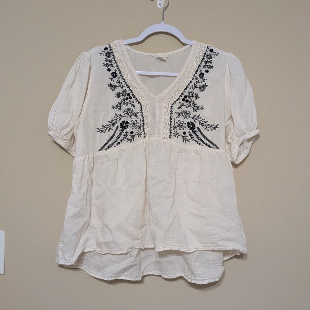 Boho Black & White Cottagecore Indie Floral Design Peasant Folk Style Blouse